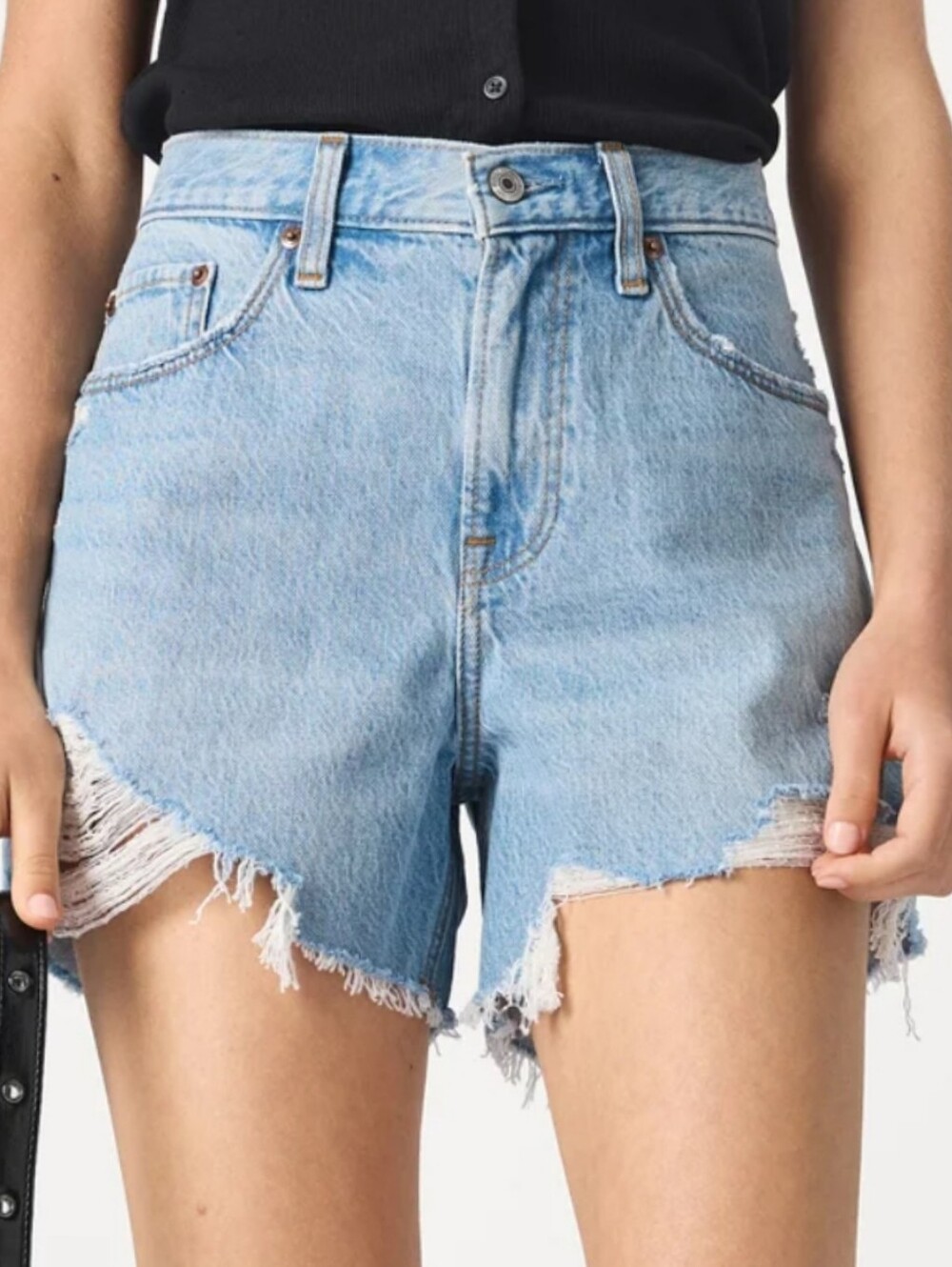 Abercrombie The Loose Fit High Rise Light Wash Distressed Denim Shorts - Size 32